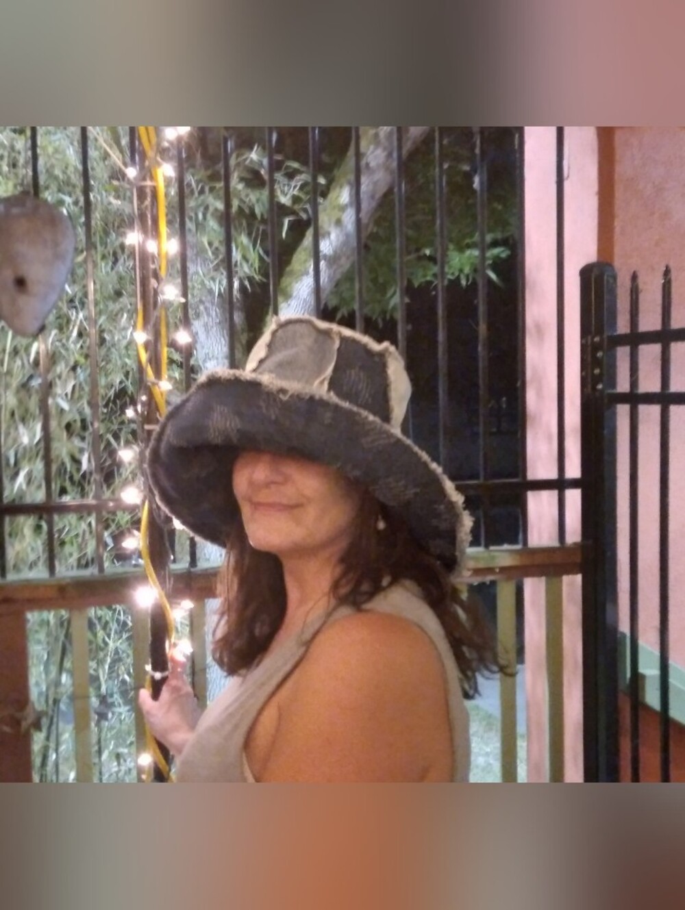 Boho Patchwork Wide-Brim Bucket Hat in Denim Blue